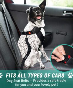 COOYOO Dog Seat Belt, Durability Retractable Dog Car Harness Adjustable Dog Seat Belt for Vehicle Nylon Pet Safety Seat Belts Heavy Duty & Elastic (1 Pack Black)