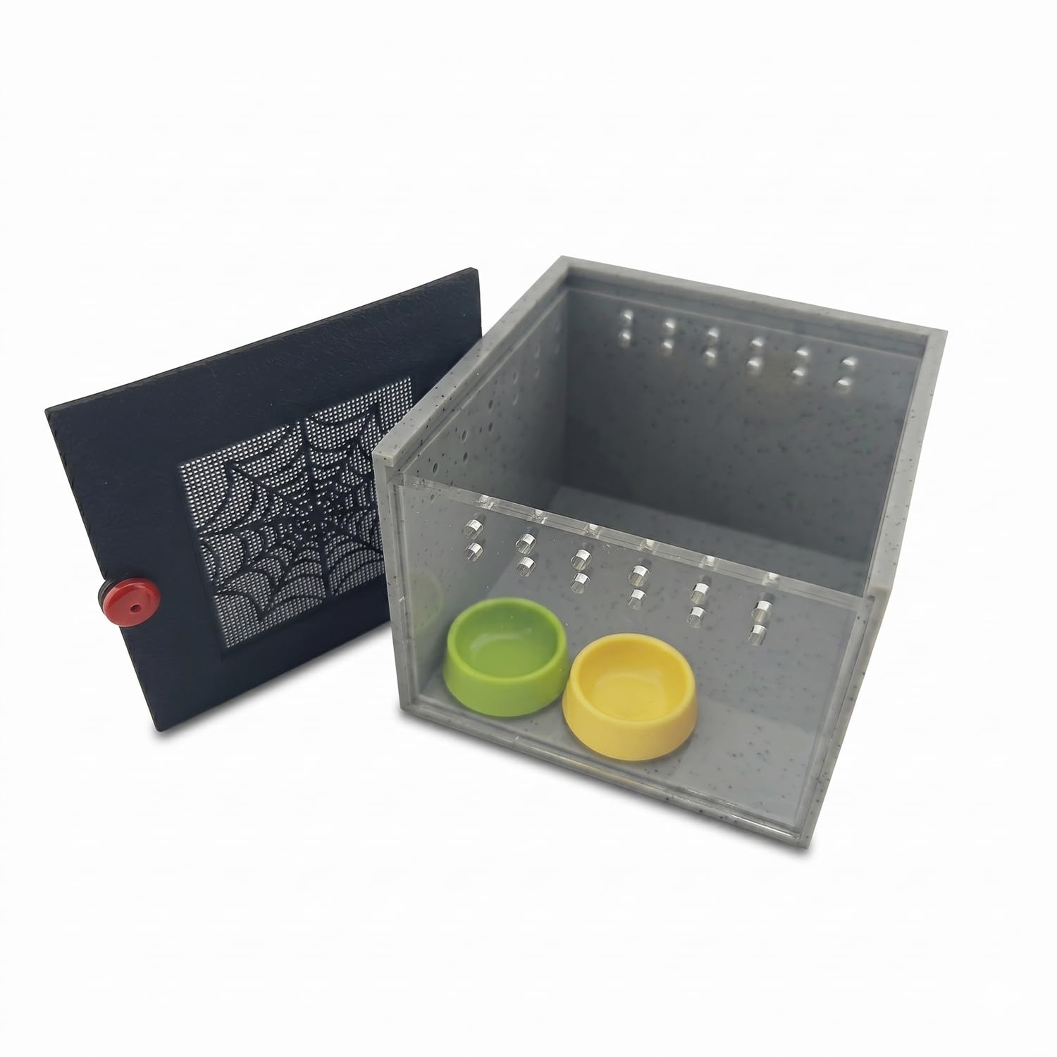 Cricket Keeper - Escape-Proof Insect Habitat Container for Dubia Cockroaches, Tarantulas, Spiders and Breadworms - Ventilated Bug Cage with Feeding Bowl (No Assembly Needed) (Grey)