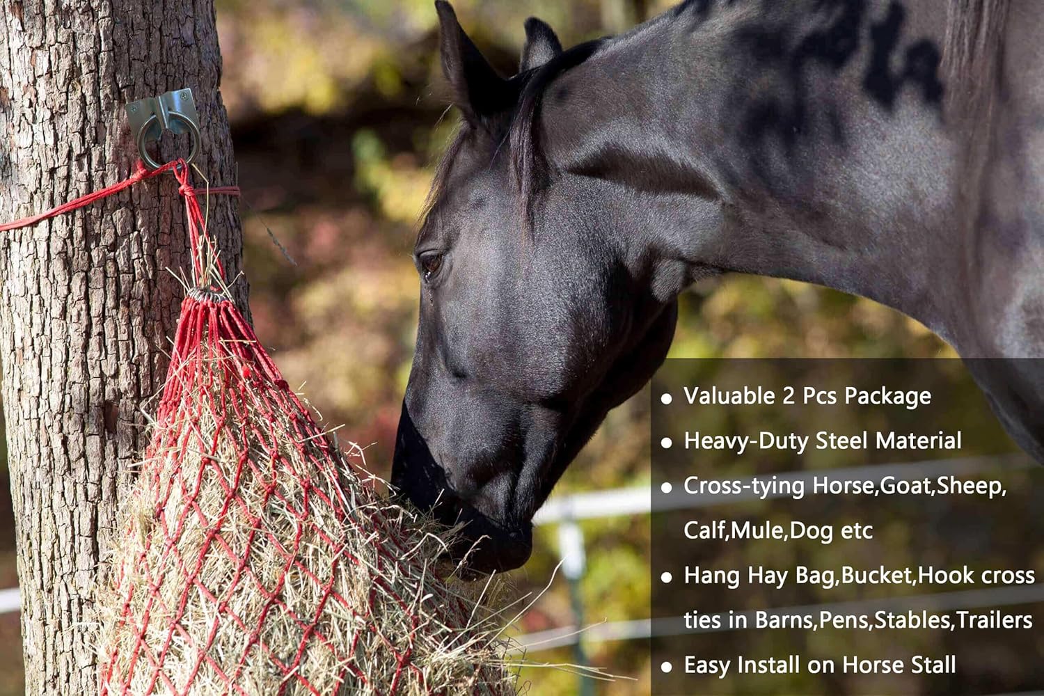 Cross Tie Ring for Horses, Block Tie Ring for Horse Stall/Stable, Tie Down Horse Barn Supplies (2 Pack)
