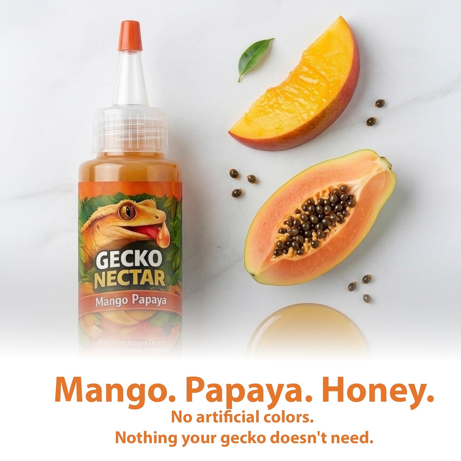 CTWPets Gecko Treat – Liquid Fruit Nectar Drops for Crested Gecko, Day Gecko & Gargoyle Gecko | Treat, Water Additive & CGD Mixer (2oz, Mango Papaya)