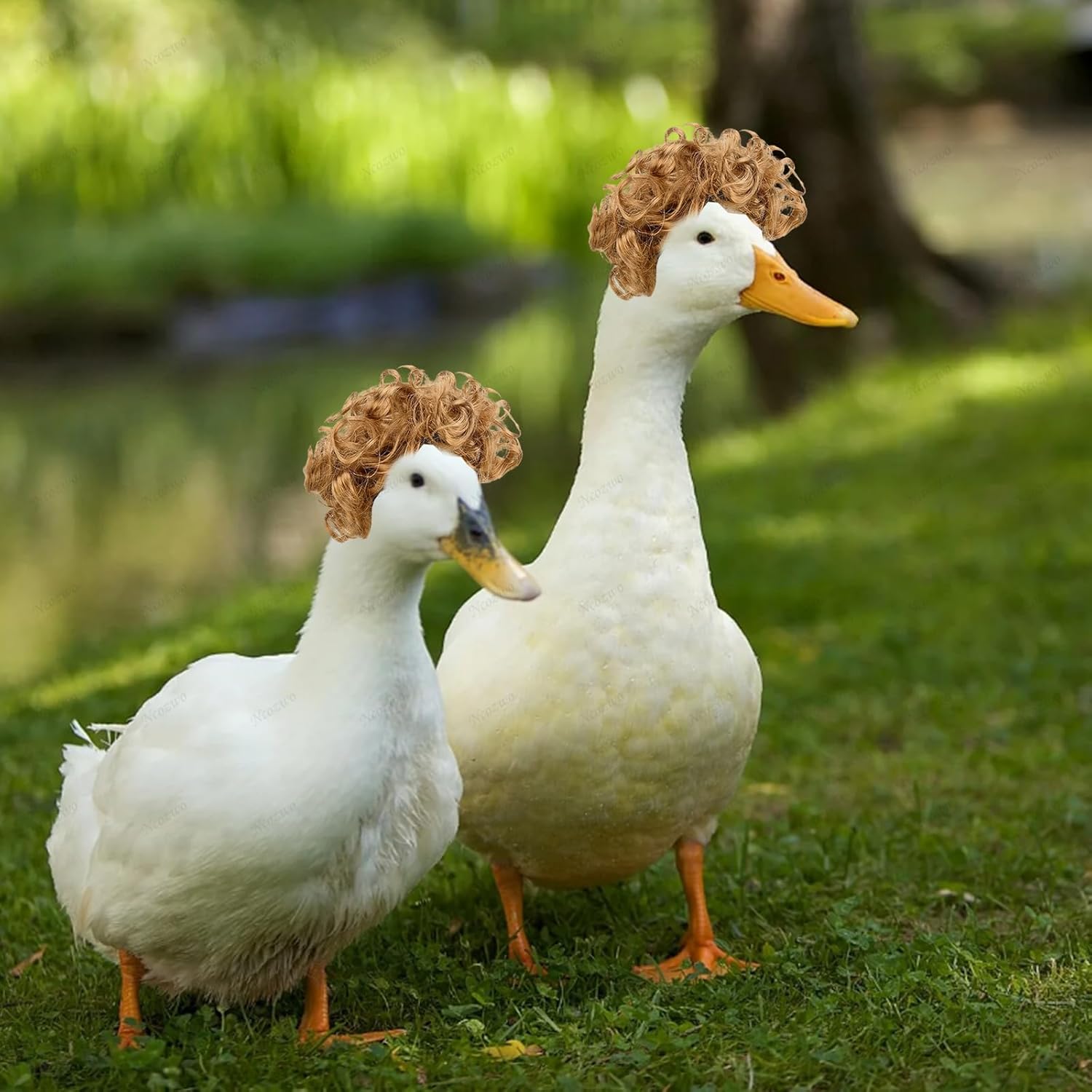 Cute Funny Brown Big Goose Curly Hair Exploding Head Wigs Chook Hamster Wig Porch Goose Synthetic Wig for Lawn Garden Outdoor Decor Pet Accessories for Halloween Christmas Eve...