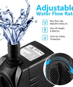 CWKJ Fountain Pump, 400GPH Submersible , Durable 25W Outdoor Water Pump with 6.5ft Power Cord, 3 Nozzles for Aquarium, Pond, Fish Tank, Water Pump Hydroponics, Backyard Fountain