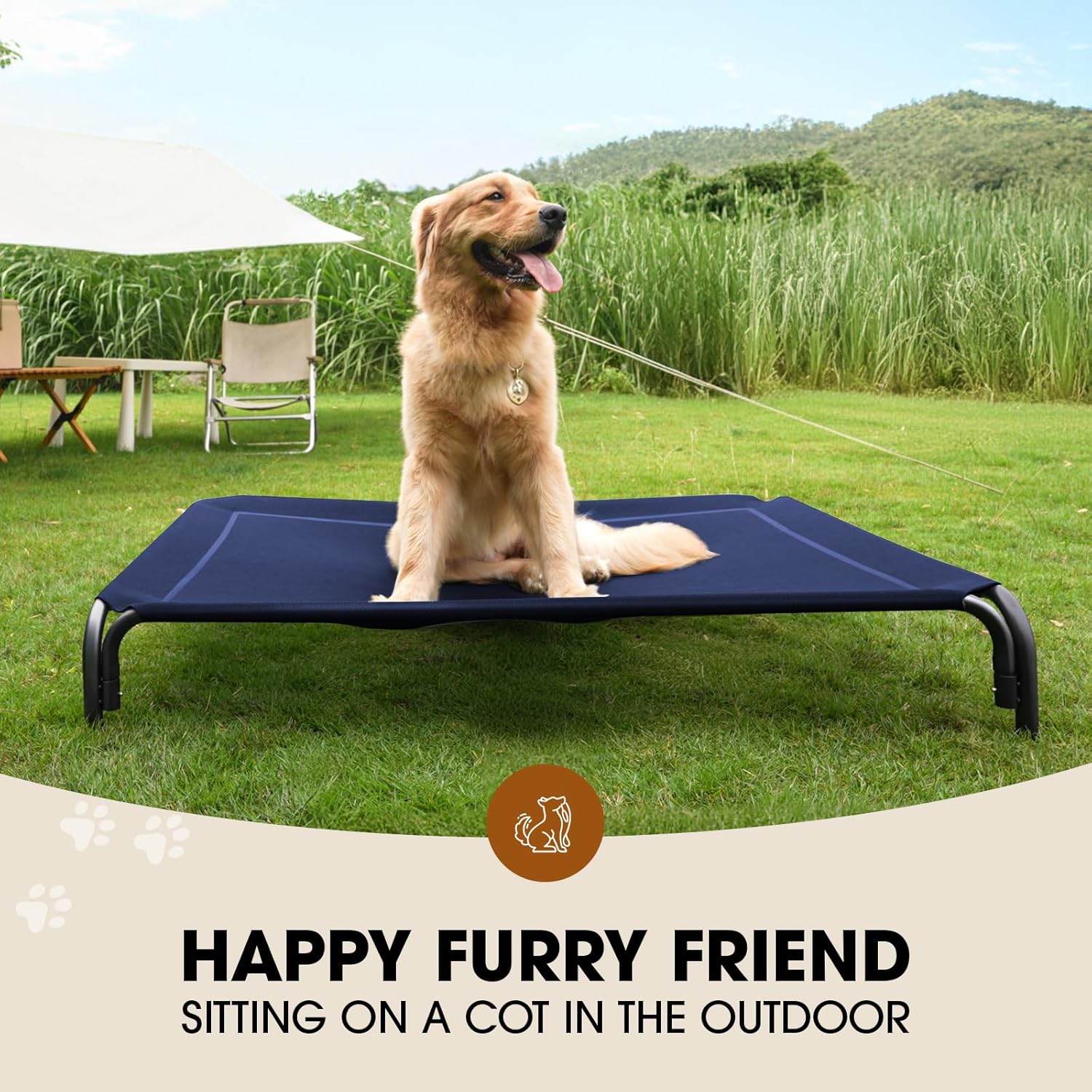 Czpalo Elevated Dog Bed, Raised Outdoor Dog Bed for Large Sized Dogs, Portable Cooling Pet Cot with Breathable & Washable Mesh, Indoor & Outdoor Pet Hammock with Skid-Resistant...