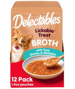 Delectables Lickable Treat Savory Broths Wet Cat Treat with Real Tuna & Salmon, Food Topper, Hydrating, Grain-Free, No Fillers, No By-Products, No Added Preservatives, 1.4oz...
