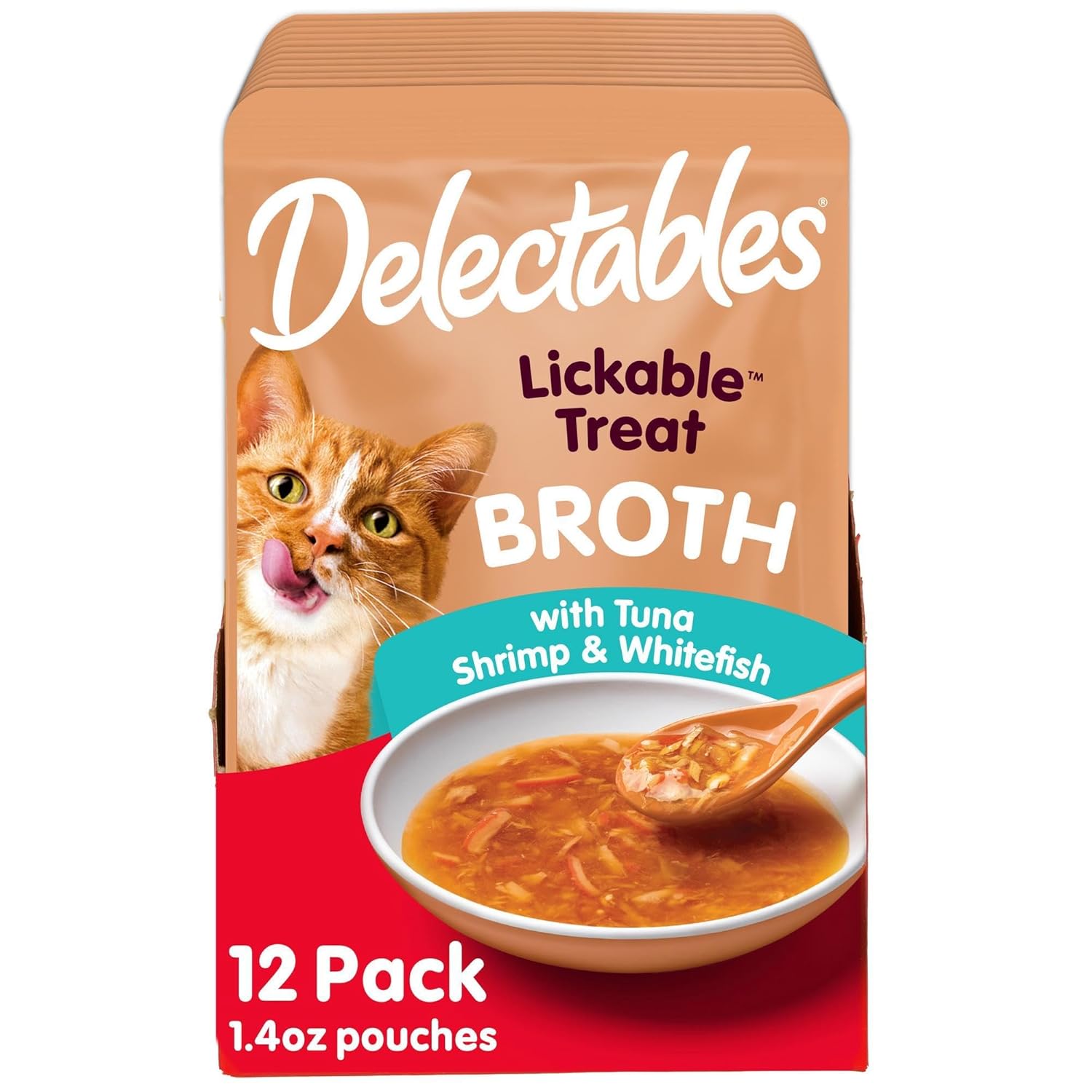 Delectables Lickable Treat Savory Broths Wet Cat Treat with Real Tuna & Salmon, Food Topper, Hydrating, Grain-Free, No Fillers, No By-Products, No Added Preservatives, 1.4oz...