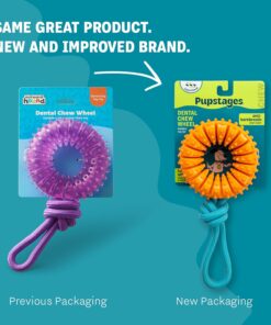 Dental Chew Wheel Dog Toy – Ring & Rope Tug, Multi-Textured, Soft on Teeth, Moderate Chewers, Mint Scented, 9