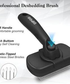 Dipoo Self Cleaning Shedding Brush - Skin Friendly Grooming Tool for Dogs, Cats, and Puppies, Deshedding and Hair Removal for Long and Short Haired Pets, Black