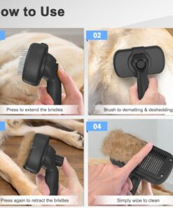Dipoo Self Cleaning Shedding Brush - Skin Friendly Grooming Tool for Dogs, Cats, and Puppies, Deshedding and Hair Removal for Long and Short Haired Pets, Black