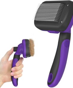 Dipoo Self Cleaning Shedding Brush - Skin Friendly Grooming Tool for Dogs, Cats, and Puppies, Deshedding and Hair Removal for Long and Short Haired Pets, Black