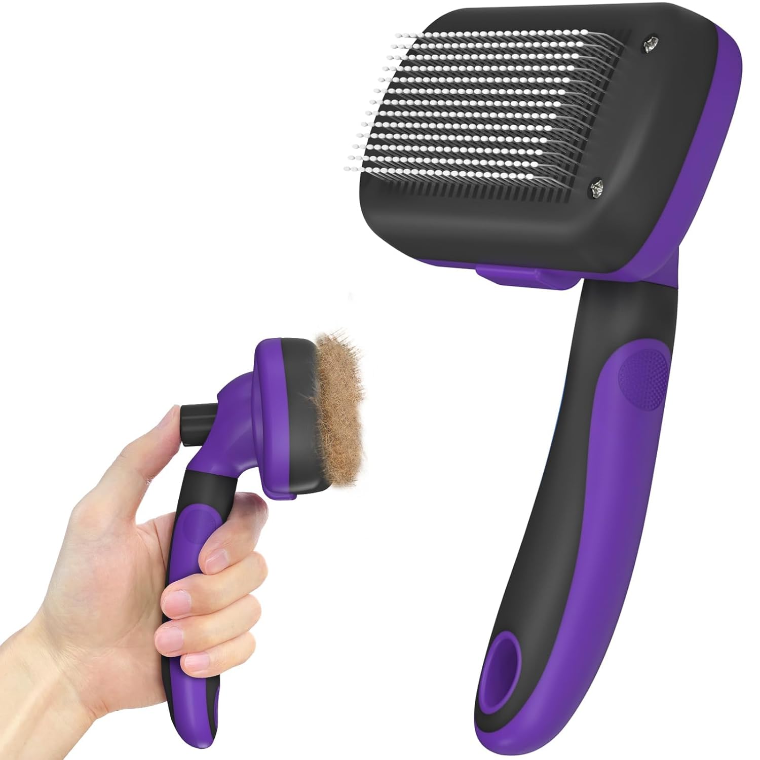 Dipoo Self Cleaning Shedding Brush - Skin Friendly Grooming Tool for Dogs, Cats, and Puppies, Deshedding and Hair Removal for Long and Short Haired Pets, Black
