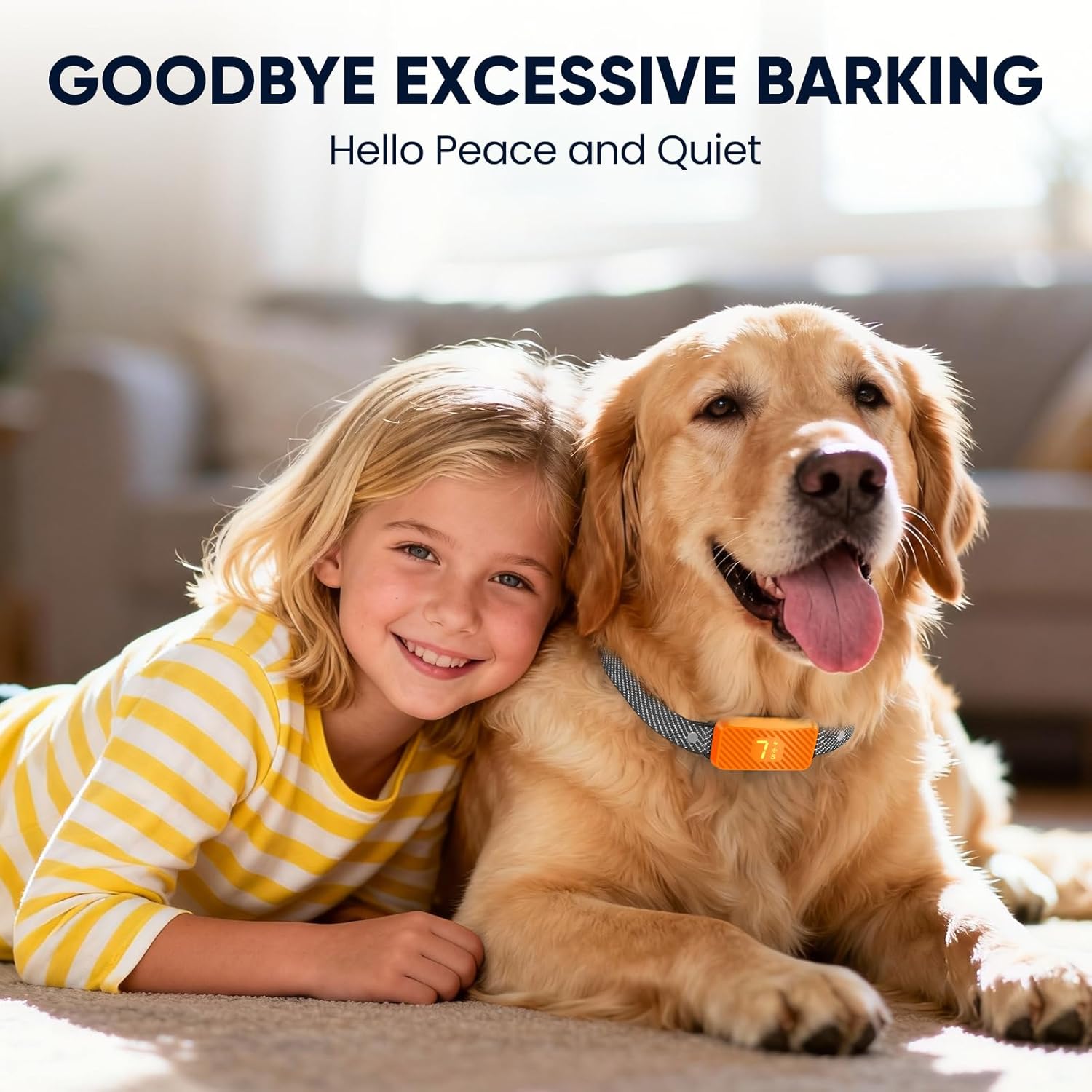 Dog Bark Collar for Large Medium Small Dogs, Effective No-Bark Collar, Smart Barking Collar, Rechargeable Bark Collar with 7 Sensitivity, 3 Modes, Waterproof, Neon Orange