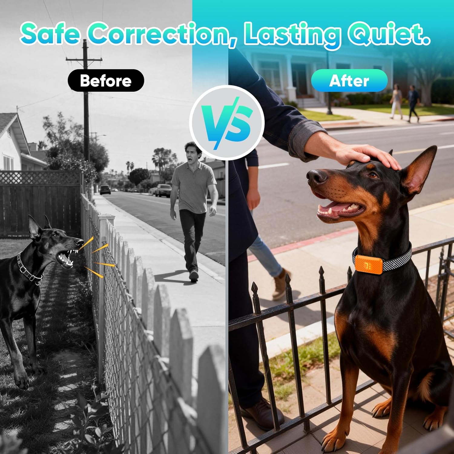Dog Bark Collar for Large Medium Small Dogs, Effective No-Bark Collar, Smart Barking Collar, Rechargeable Bark Collar with 7 Sensitivity, 3 Modes, Waterproof, Neon Orange