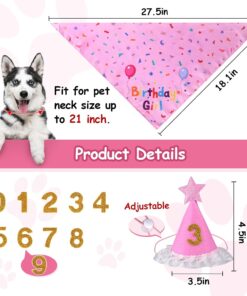 Dog Birthday Decorations, Dog Birthday Hat with Numbers for Large Medium Small,Pet Supplies (Pink)