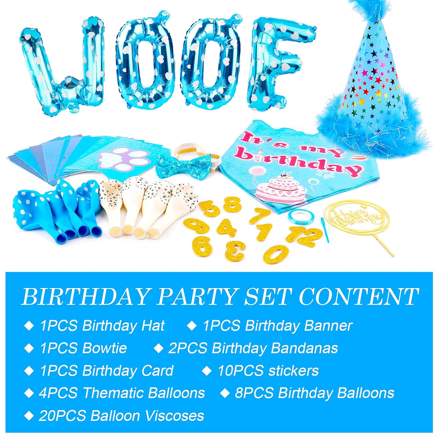 Dog Birthday Party Supplies, Adjustable Dog Bandana Set with Hat, Banner, Balloons and Bow Tie for Party Decorations Festive Accessories Party Photos & Celebrations- Large...