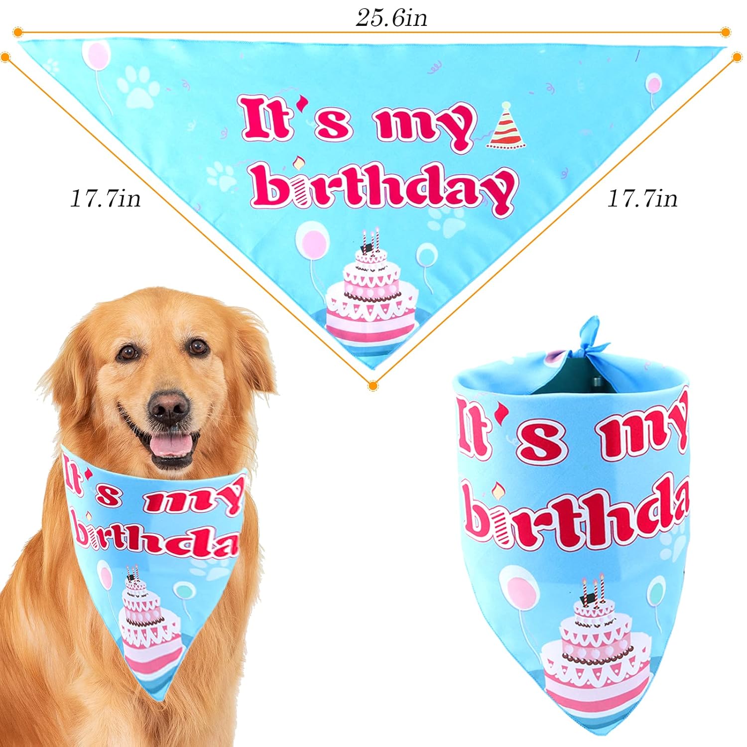 Dog Birthday Party Supplies, Adjustable Dog Bandana Set with Hat, Banner, Balloons and Bow Tie for Party Decorations Festive Accessories Party Photos & Celebrations- Large...