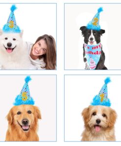 Dog Birthday Party Supplies, Adjustable Dog Bandana Set with Hat, Banner, Balloons and Bow Tie for Party Decorations Festive Accessories Party Photos & Celebrations- Large...