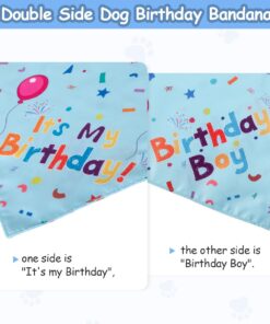 Dog Birthday Party Supplies, Dog Birthday Bandana Set, Dog Boy Girl Birthday Party Hat with Numbers for Large Medium Small Dogs Pet (Blue)