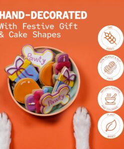 Dog Birthday Treats | Hand-Decorated Treats – 8 Pack in Gift Box | Extra Large Treat 62g Cookie, Vegan Dog Birthday Cake