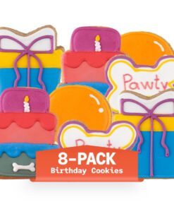 Dog Birthday Treats | Hand-Decorated Treats – 8 Pack in Gift Box | Extra Large Treat 62g Cookie, Vegan Dog Birthday Cake