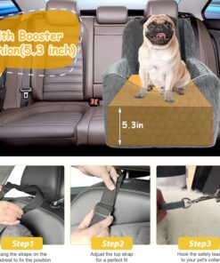 Dog Car Seat for Small/Medium Dogs, Memory Foam Dog Booster Seat, Travel Safety Per Car Seat with Washable Removable Cover, Storage Pockets for Dogs up to 35 lbs(Gray)