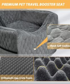 Dog Car Seat for Small/Medium Dogs, Memory Foam Dog Booster Seat, Travel Safety Per Car Seat with Washable Removable Cover, Storage Pockets for Dogs up to 35 lbs(Gray)