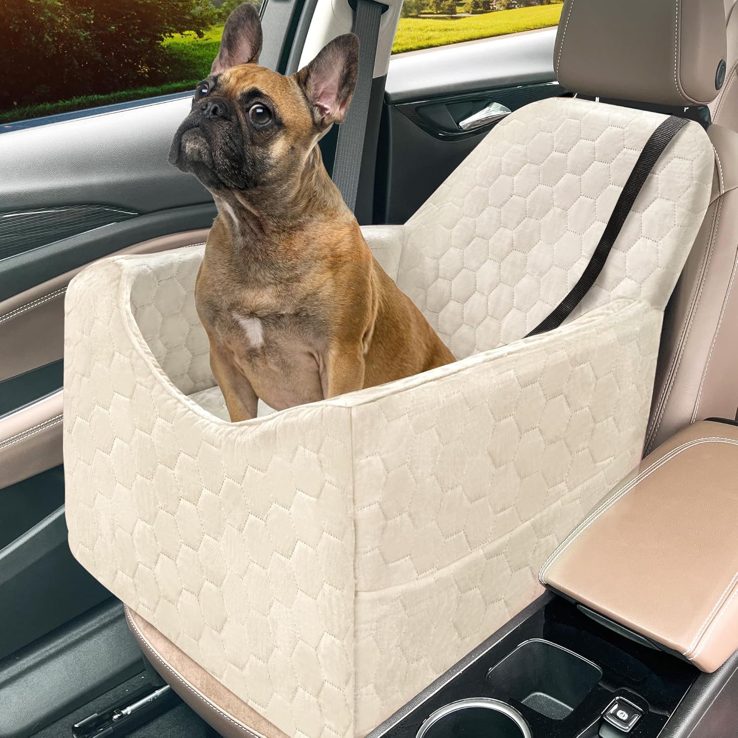 Dog Car Seat for Small/Medium Dogs, Memory Foam Dog Booster Seat, Travel Safety Per Car Seat with Washable Removable Cover, Storage Pockets for Dogs up to 35 lbs(Gray)