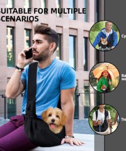 Dog Carrier Sling - Reversible Puppy Carrier Purse with Storage Pocket, Hand-Free Dog Sling Carrier for Carry Small Dogs and Cats, Travel Safety Harness, Dog and Cat Harness(Black)