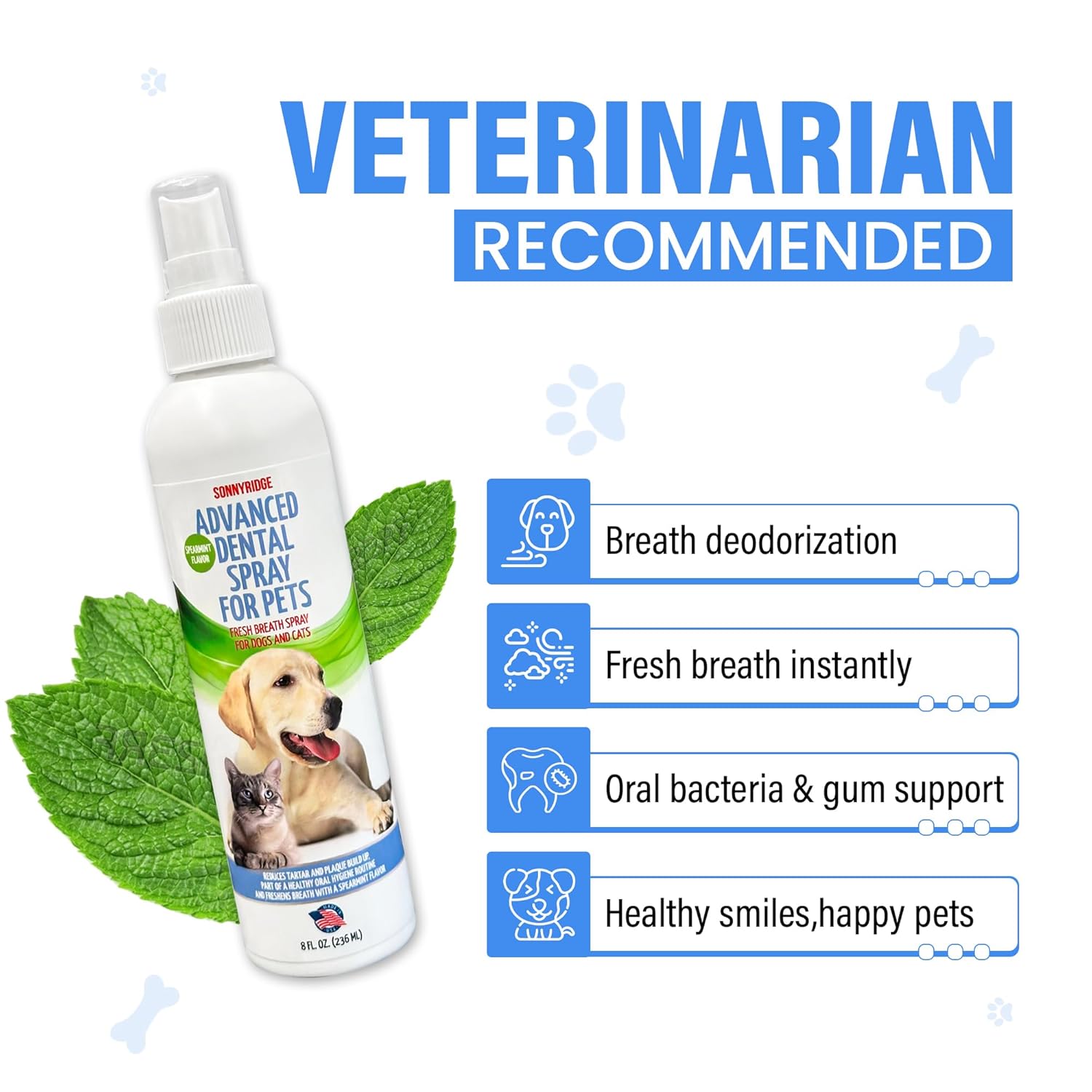 Dog Dental Spray Removes Tartar, Plaque and Freshens Breath Instantly. The Most Advanced Dental Spray for Healthy Teeth, Gums and Oral Health Care for Your Dog, Cat or Pet - 1-8...