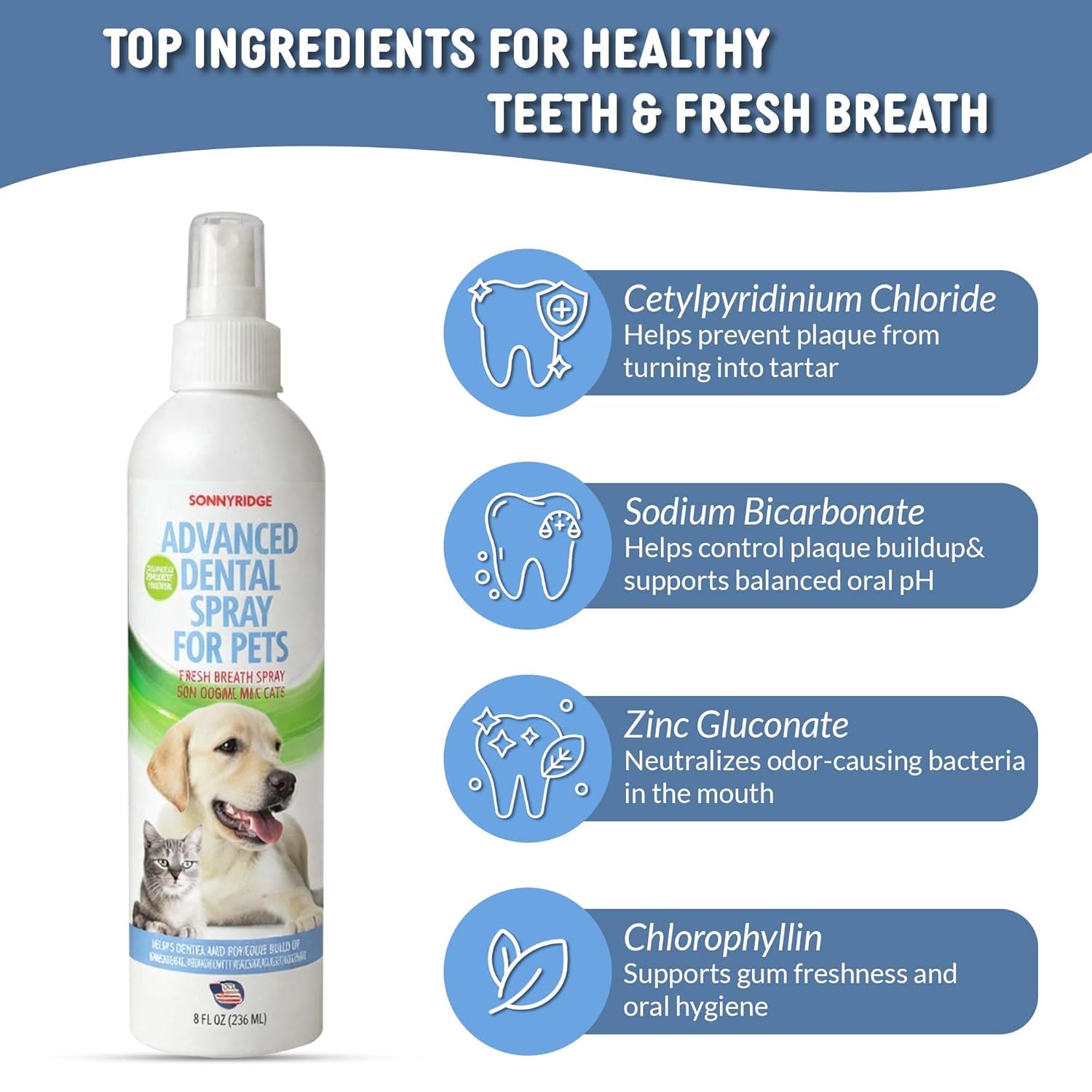 Dog Dental Spray Removes Tartar, Plaque and Freshens Breath Instantly. The Most Advanced Dental Spray for Healthy Teeth, Gums and Oral Health Care for Your Dog, Cat or Pet - 1-8...