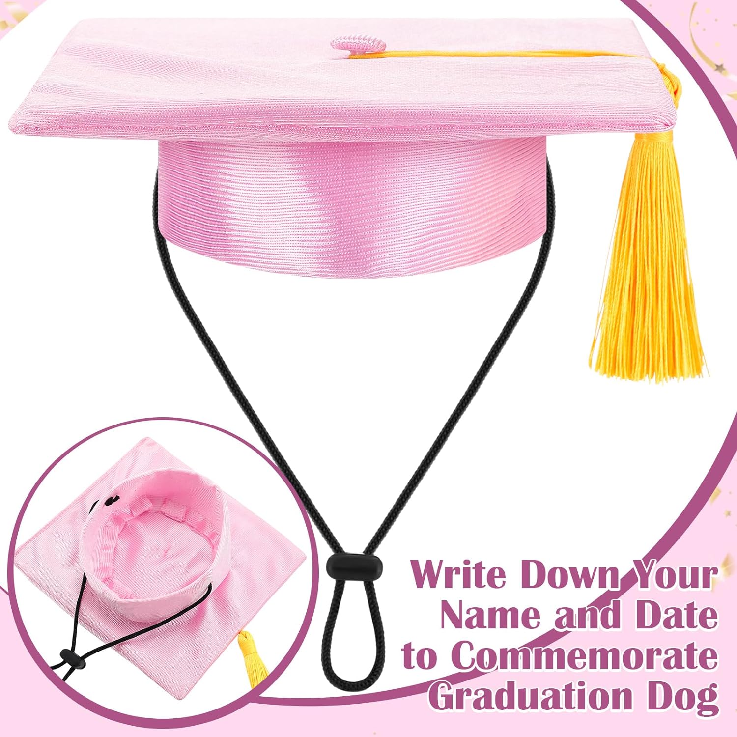 Dog Graduation Cap and Gown 2026 Washable Pet Graduation Costume for Dog Cat Shirt and Hat(Traditional,Pink,M)