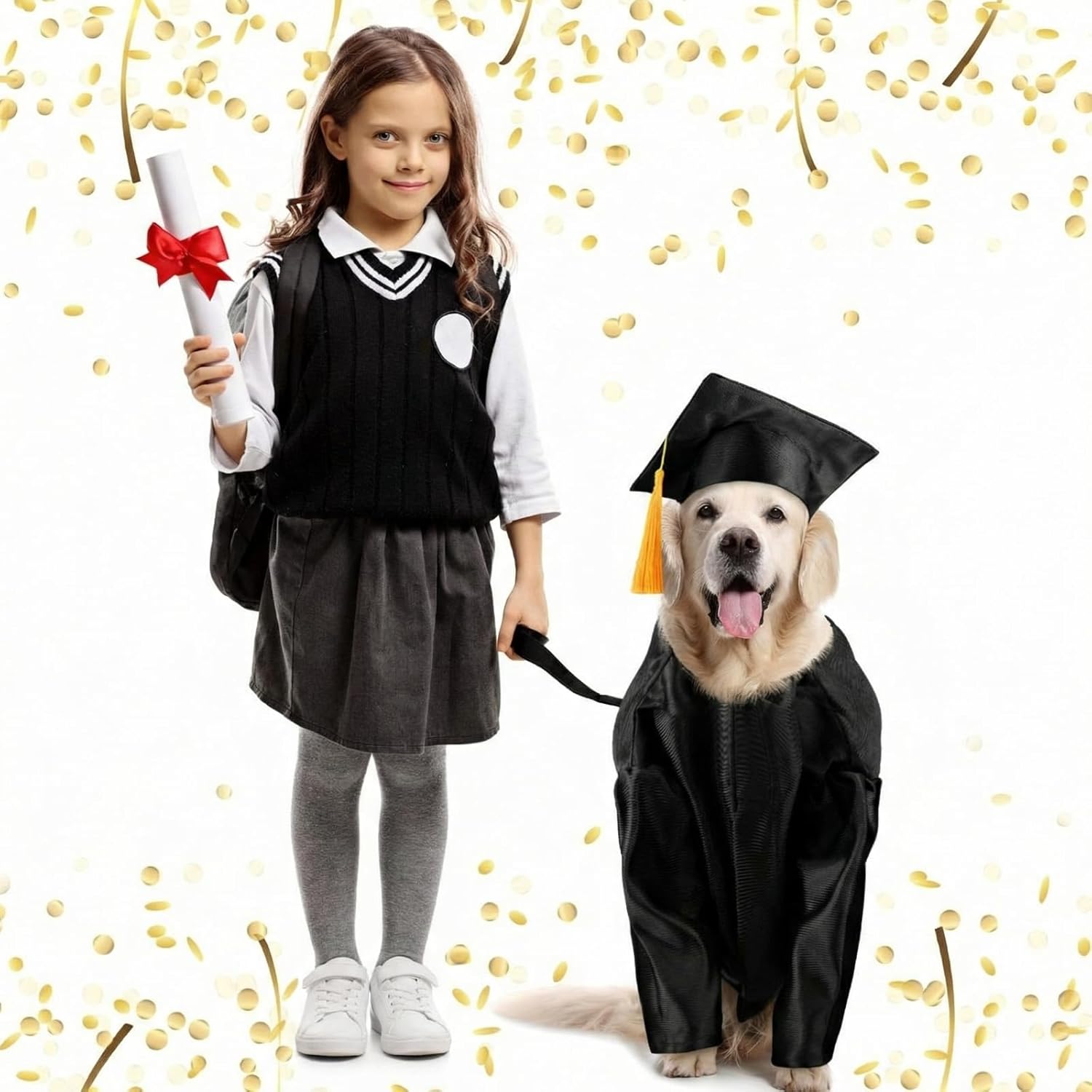 Dog Graduation Cap and Gown 2026 Washable Pet Graduation Costume for Dog Cat Shirt and Hat(Traditional,M,Black)