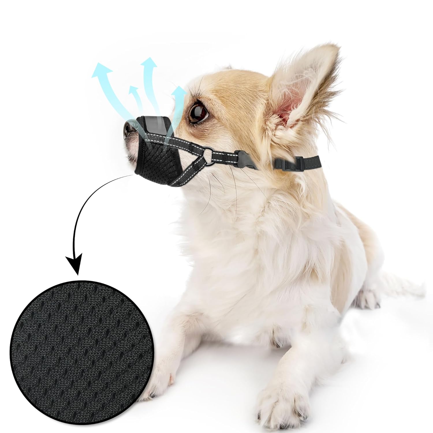 Dog Muzzle for Small Dogs - Soft Nylon Breathable Muzzle for Small Dog with Air Mesh | Adjustable Dogs Muzzles to Prevent Biting | Puppy Mussels for Grooming Barking Chewing...
