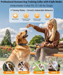 Dog Shock Collar with Remote Control for Dogs 10–120lbs, IPX7 Waterproof Dog Training Collar with Security Lock, 4 Safe Training Modes, Rechargeable Long Battery Life for Small...