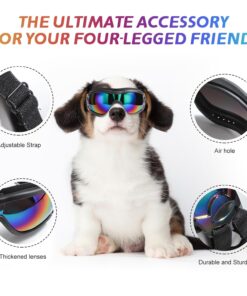Dog Sunglasses Dog Goggles, UV Wind Dust Fog Protection Pet Glasses Eye Wear with Adjustable Strap for Medium or Large Size (Laser)