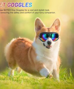 Dog Sunglasses Dog Goggles, UV Wind Dust Fog Protection Pet Glasses Eye Wear with Adjustable Strap for Medium or Large Size (Laser)