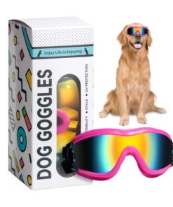 Dog Sunglasses Dog Goggles, UV Wind Dust Fog Protection Pet Glasses Eye Wear with Adjustable Strap for Medium or Large Size (Laser)