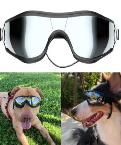 Dog Sunglasses Dog Goggles, UV Wind Dust Fog Protection Pet Glasses Eye Wear with Adjustable Strap for Medium or Large Size (Laser)