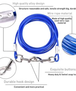 Dog Tie Out Cable and Anti Rust Spiral Stake , 30ft Outside Leash&Chain for Camping and Yard, 16'' Heavy Duty for Medium-Large Dogs Up to 125 lbs (30FT, Blue)