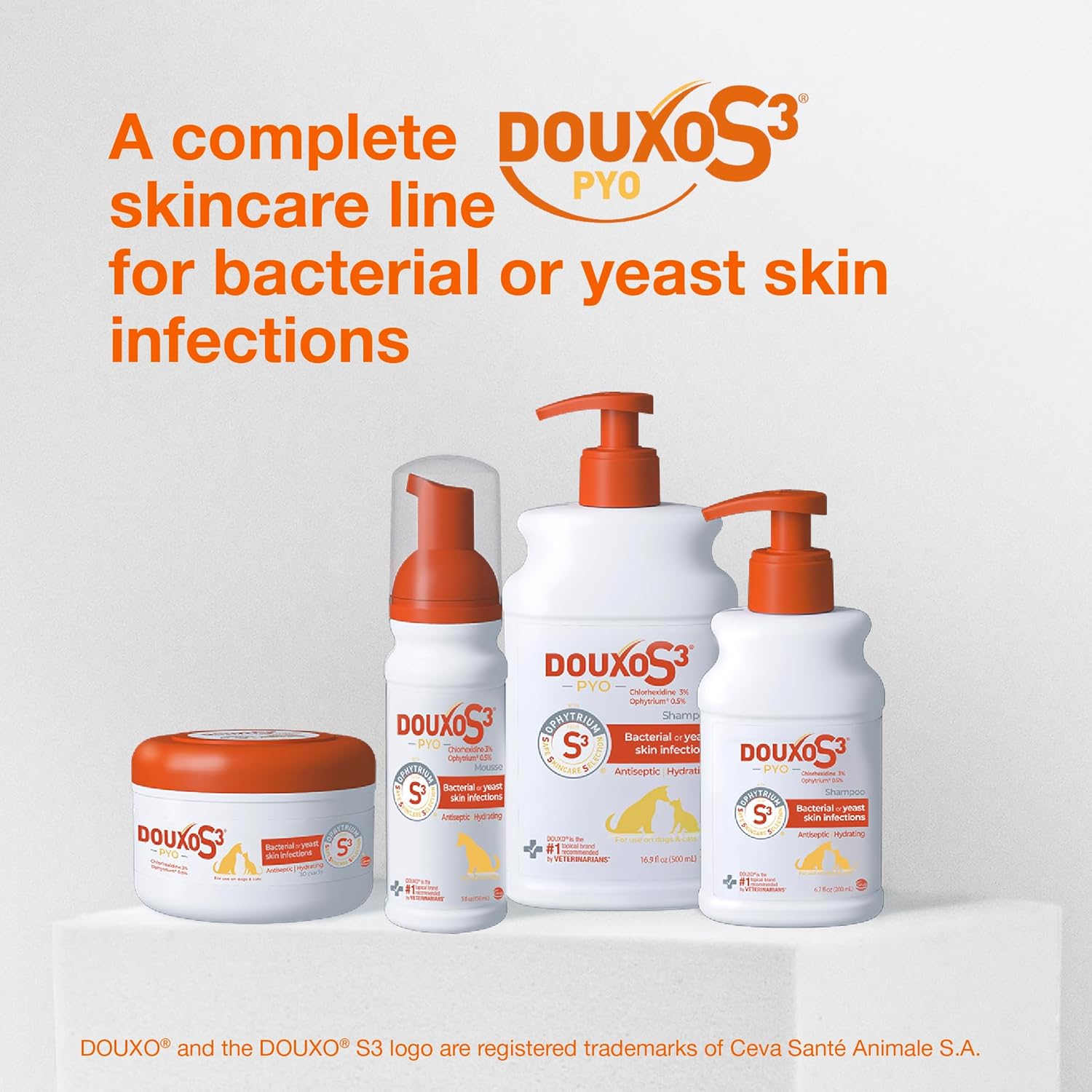 Douxo S3 Pyo Shampoo, Contains 3% Chlorhexidine & 0.5% Ophytrium, Antiseptic & Hydrating, For Bacterial or Yeast Skin Infections, For Dogs and Cats, 6.7 fl. oz. (200mL)