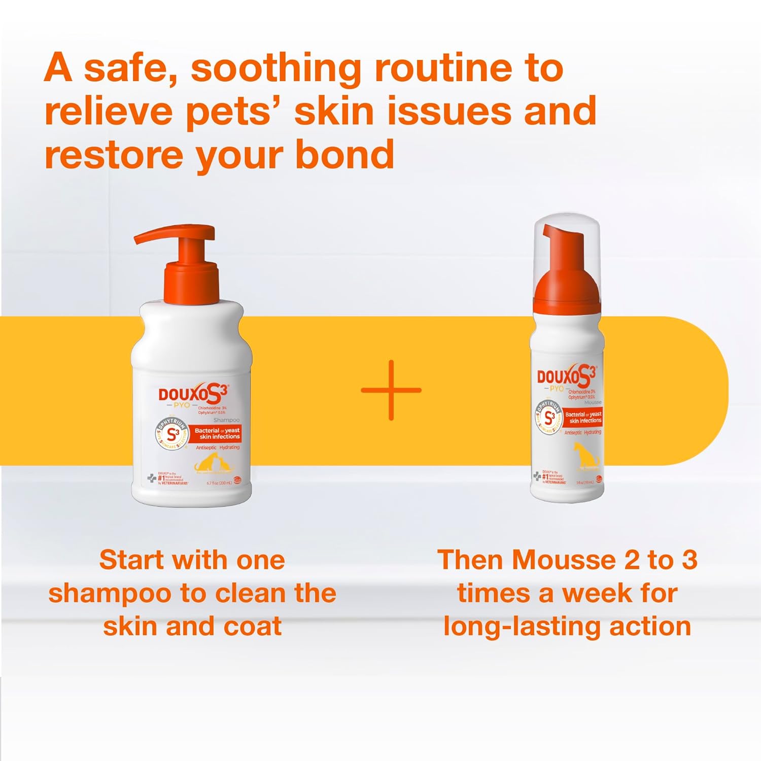 Douxo S3 Pyo Shampoo, Contains 3% Chlorhexidine & 0.5% Ophytrium, Antiseptic & Hydrating, For Bacterial or Yeast Skin Infections, For Dogs and Cats, 6.7 fl. oz. (200mL)