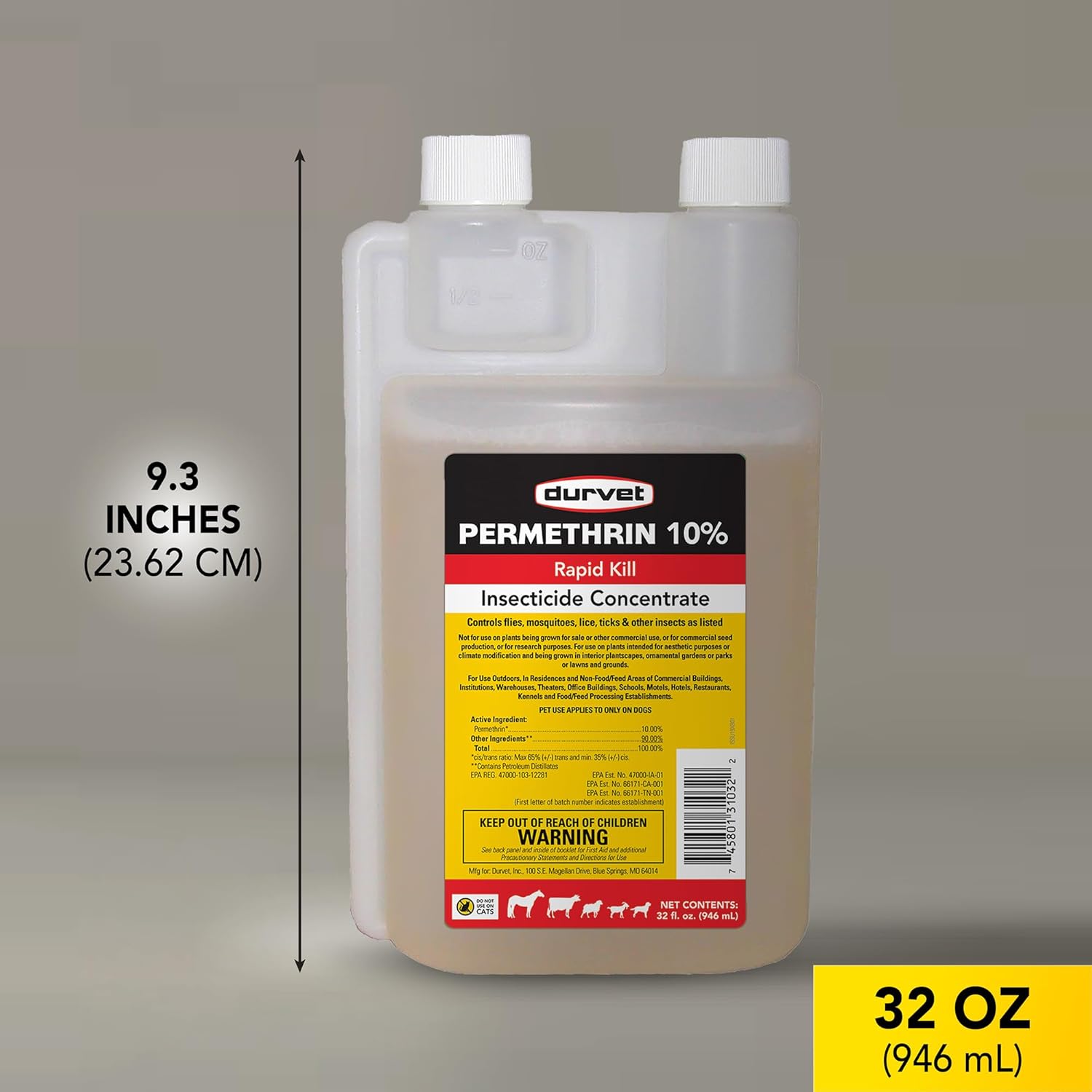 DURVET 2253432 Permethrin - EC 10 Percent - Concentrate - 32 Ounces