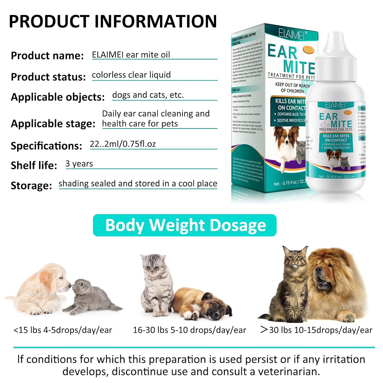 Ear Mites Clean for Dogs & Cat, with Aloe Vera, Cleaner on Contact & Soothes Itching, Vet-Recommended Formula for Pets Ear Cleaning, Fast-Acting