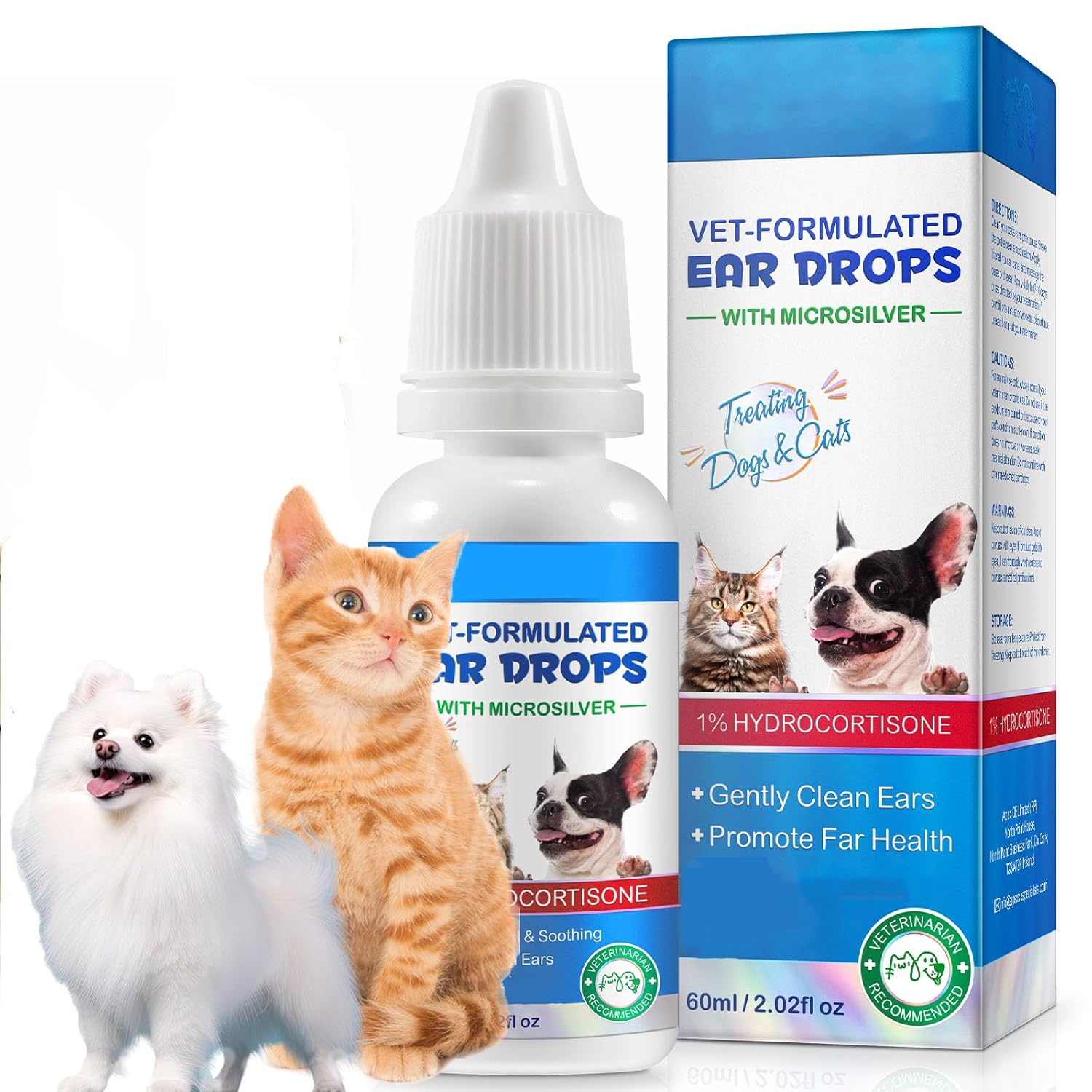 Ear Mites Clean for Dogs & Cat, with Aloe Vera, Cleaner on Contact & Soothes Itching, Vet-Recommended Formula for Pets Ear Cleaning, Fast-Acting