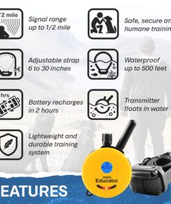 Educator ET-300 Mini E Collar for Dog Training with Remote - 1/2 Mile Range, Waterproof, 100 Blunt Stimulation Levels, Tone or Vibration Mode, Night Light Tracking for Small,...
