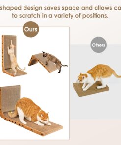 EHEYCIGA Cardboard Cat Scratcher for Indoor Cats, 26.8 Inch L Shaped Vertical Cat Scratching Board with Ball Cat Toy, Large Cat Scratcher Pad, Brown