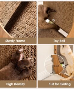 EHEYCIGA Cardboard Cat Scratcher for Indoor Cats, 26.8 Inch L Shaped Vertical Cat Scratching Board with Ball Cat Toy, Large Cat Scratcher Pad, Brown