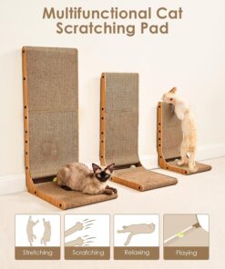 EHEYCIGA Cardboard Cat Scratcher for Indoor Cats, 26.8 Inch L Shaped Vertical Cat Scratching Board with Ball Cat Toy, Large Cat Scratcher Pad, Brown