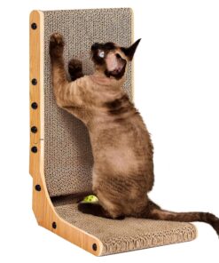 EHEYCIGA Cardboard Cat Scratcher for Indoor Cats, 26.8 Inch L Shaped Vertical Cat Scratching Board with Ball Cat Toy, Large Cat Scratcher Pad, Brown
