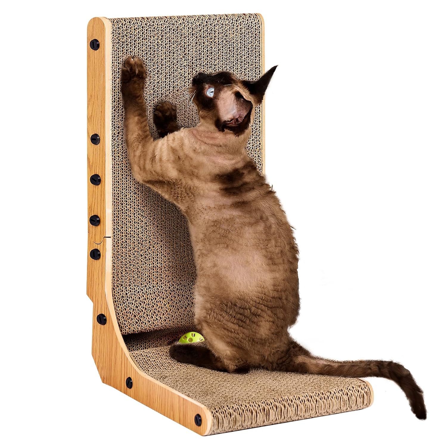 EHEYCIGA Cardboard Cat Scratcher for Indoor Cats, 26.8 Inch L Shaped Vertical Cat Scratching Board with Ball Cat Toy, Large Cat Scratcher Pad, Brown