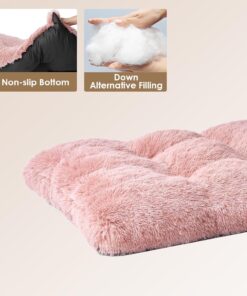 EHEYCIGA Fluffy Dog Crate Bed for Extra Large Dogs, Plush Faux Fur Crate Pad, Calming Anti Anxiety XL Dog Bed, Washable Soft Warm Crate Mat with Non-Slip Bottom, Pink